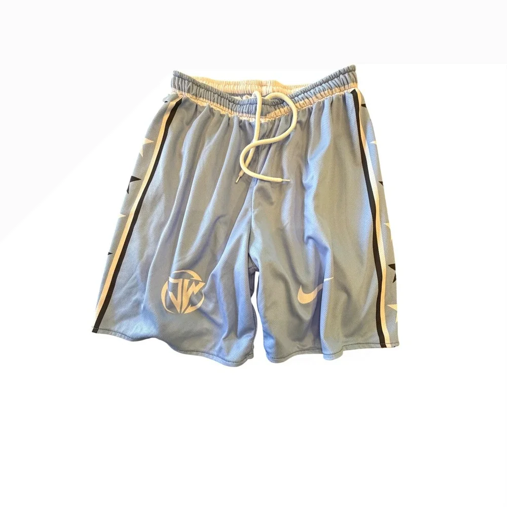 Nike vtg John Wall JW? UNC? Reversible Basketball Shorts White Light Blue‎ Stars